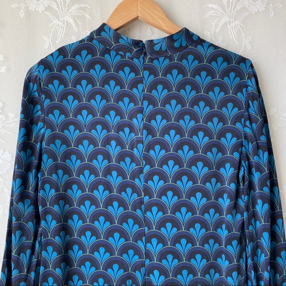 Boden Blue Mod Print Mock Neck Long Sleeve Dress 6 - Picture 8 of 12